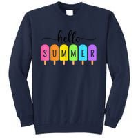 Hello Summer Ice Cream Family Vacation Popsicle Ice Beach Tall Sweatshirt