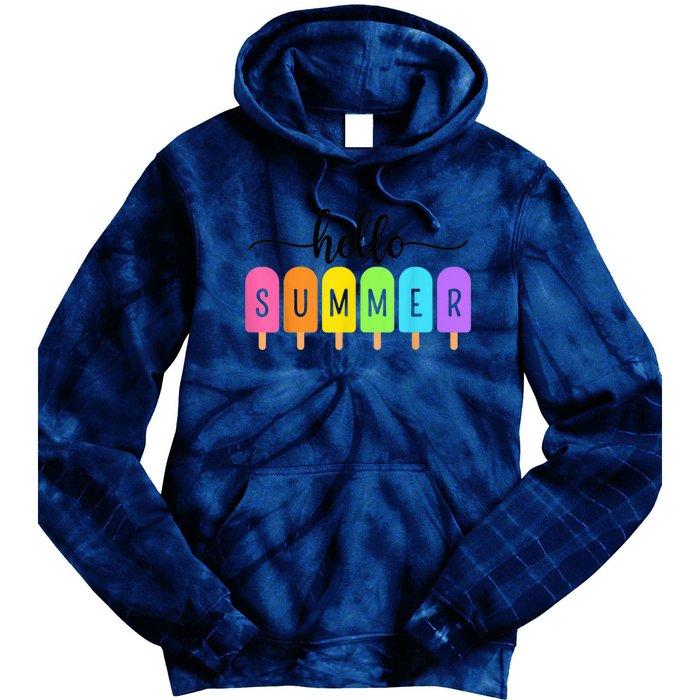 Hello Summer Ice Cream Family Vacation Popsicle Ice Beach Tie Dye Hoodie