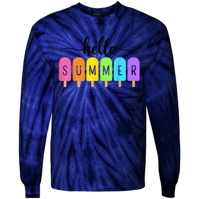 Hello Summer Ice Cream Family Vacation Popsicle Ice Beach Tie-Dye Long Sleeve Shirt