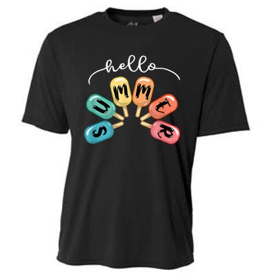 Hello Summer Ice Cream Popsicle Lovers Summer Cooling Performance Crew T-Shirt