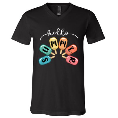 Hello Summer Ice Cream Popsicle Lovers Summer V-Neck T-Shirt