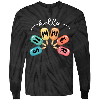 Hello Summer Ice Cream Popsicle Lovers Summer Tie-Dye Long Sleeve Shirt