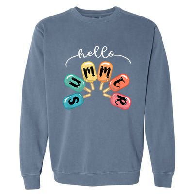 Hello Summer Ice Cream Popsicle Lovers Summer Garment-Dyed Sweatshirt