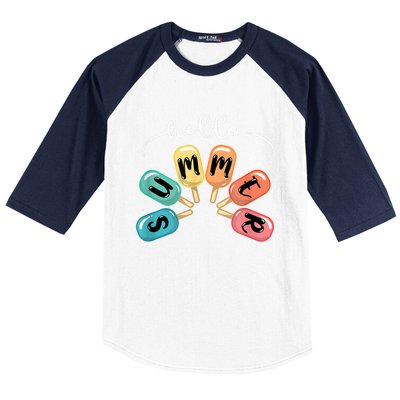 Hello Summer Ice Cream Popsicle Lovers Summer Baseball Sleeve Shirt