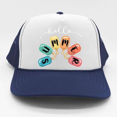 Hello Summer Ice Cream Popsicle Lovers Summer Trucker Hat