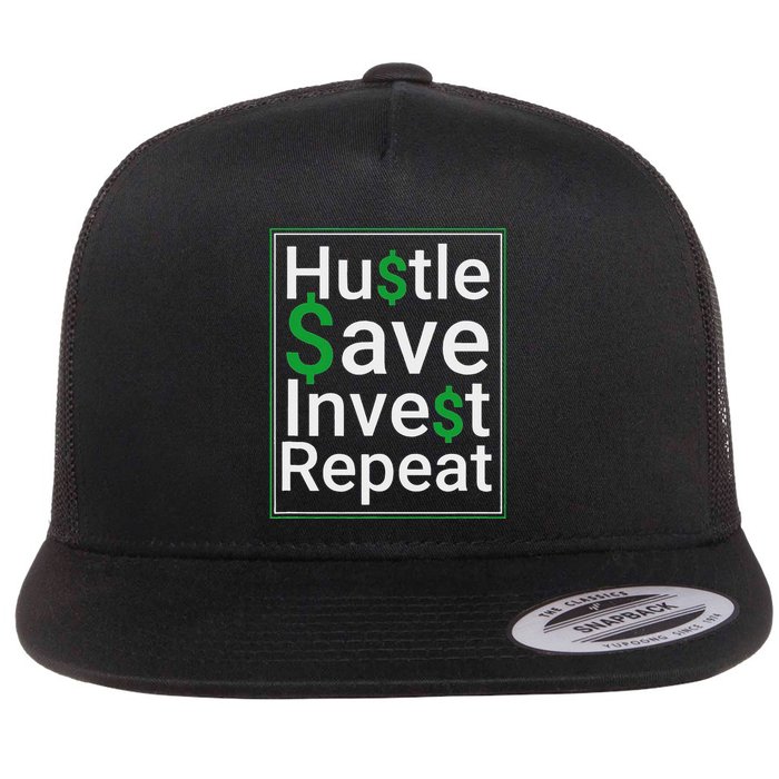 Hustle Save Invest Repeat Flat Bill Trucker Hat