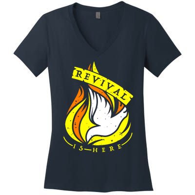 Holy Spirit Is Fire Of Revival Is Here Christian Women's V-Neck T-Shirt