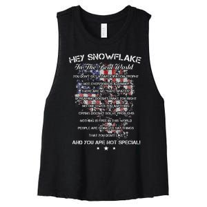 Hey Snowflake In The Real World Veteran Military Women's Racerback Cropped Tank