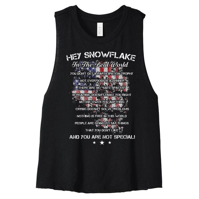 Hey Snowflake In The Real World Veteran Military Women's Racerback Cropped Tank