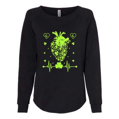 Heartbeat Shamrock Irish Lucky Clover St Patricks Day Gifts Womens California Wash Sweatshirt