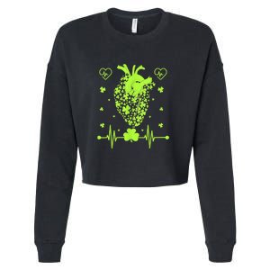 Heartbeat Shamrock Irish Lucky Clover St Patricks Day Gifts Cropped Pullover Crew