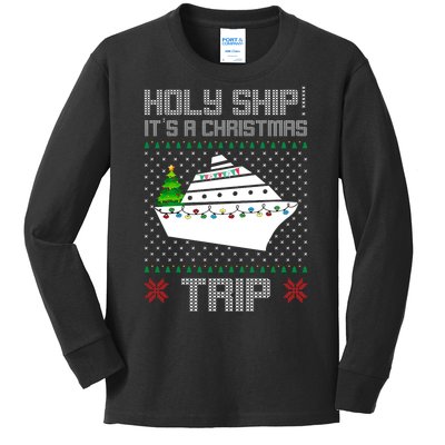 Holy Ship It's A Christmas Trip Family Vacation Cruise Kids Long Sleeve Shirt