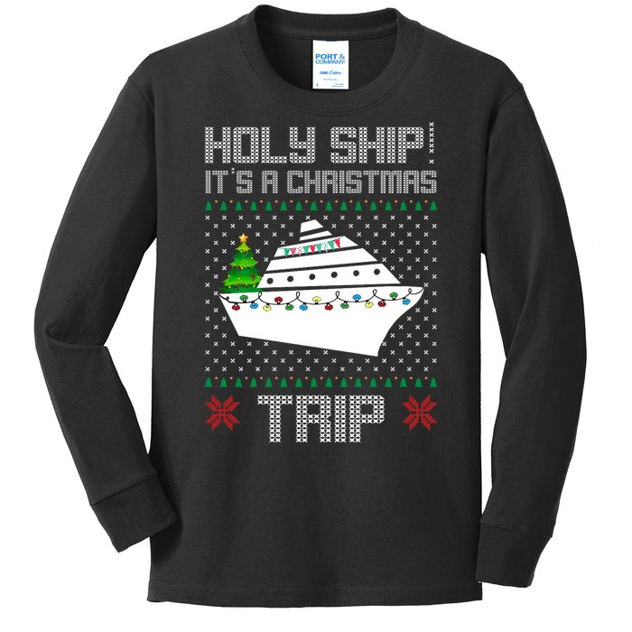 Holy Ship It's A Christmas Trip Family Vacation Cruise Kids Long Sleeve Shirt