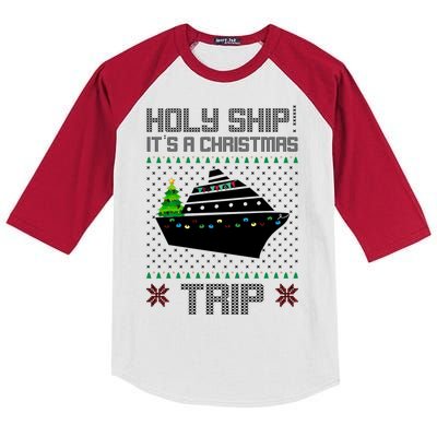 Holy Ship It's A Christmas Trip Family Vacation Cruise Kids Colorblock Raglan Jersey