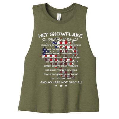 Hey Snowflake In The Real World Veteran Military Women's Racerback Cropped Tank