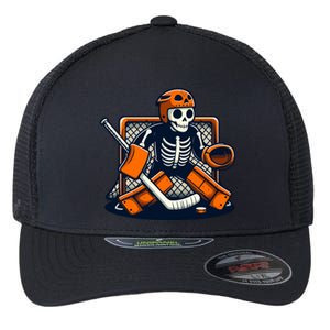 Halloween Skeleton Ice Hockey Goalie Gift Flexfit Unipanel Trucker Cap