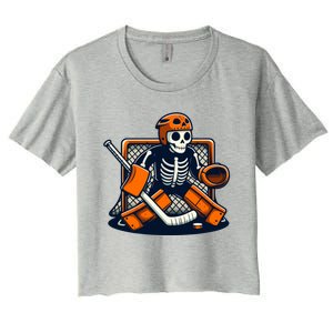 Halloween Skeleton Ice Hockey Goalie Gift Women's Crop Top Tee