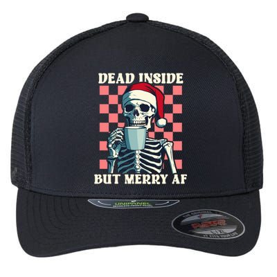 Holiday Skeleton Ing Coffee Dead Inside But Merry Af Cool Gift Flexfit Unipanel Trucker Cap