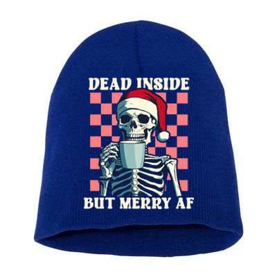 Holiday Skeleton Ing Coffee Dead Inside But Merry Af Cool Gift Short Acrylic Beanie