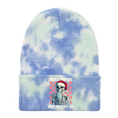 Holiday Skeleton Ing Coffee Dead Inside But Merry Af Cool Gift Tie Dye 12in Knit Beanie