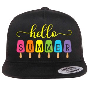 Hello Summer Ice Cream Top Popsicle Ice Lolly Hello Summer Flat Bill Trucker Hat