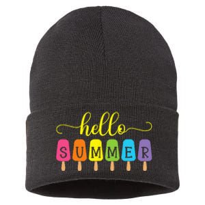 Hello Summer Ice Cream Top Popsicle Ice Lolly Hello Summer Sustainable Knit Beanie