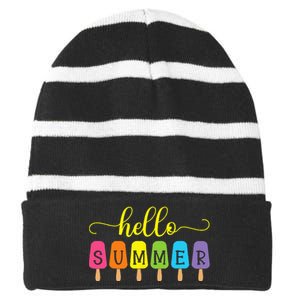 Hello Summer Ice Cream Top Popsicle Ice Lolly Hello Summer Striped Beanie with Solid Band