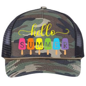 Hello Summer Ice Cream Top Popsicle Ice Lolly Hello Summer Retro Rope Trucker Hat Cap