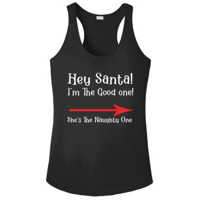 Hey Santa! IM The Nice One! SheS The Naughty One Gift Ladies PosiCharge Competitor Racerback Tank