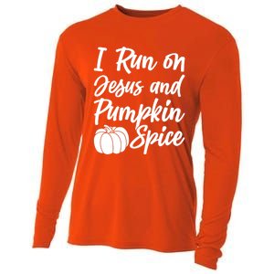 Halloween Season I Run On Jesus And Pumpkin Spice Gift Cooling Performance Long Sleeve Crew