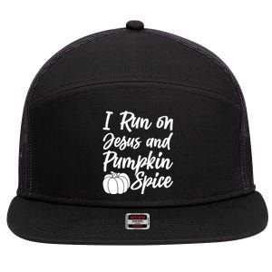 Halloween Season I Run On Jesus And Pumpkin Spice Gift 7 Panel Mesh Trucker Snapback Hat