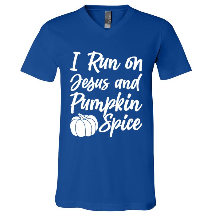 Halloween Season I Run On Jesus And Pumpkin Spice Gift V-Neck T-Shirt