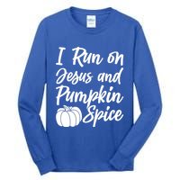 Halloween Season I Run On Jesus And Pumpkin Spice Gift Tall Long Sleeve T-Shirt