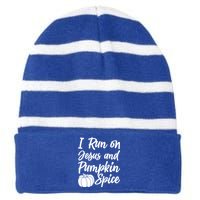 Halloween Season I Run On Jesus And Pumpkin Spice Gift Striped Beanie with Solid Band