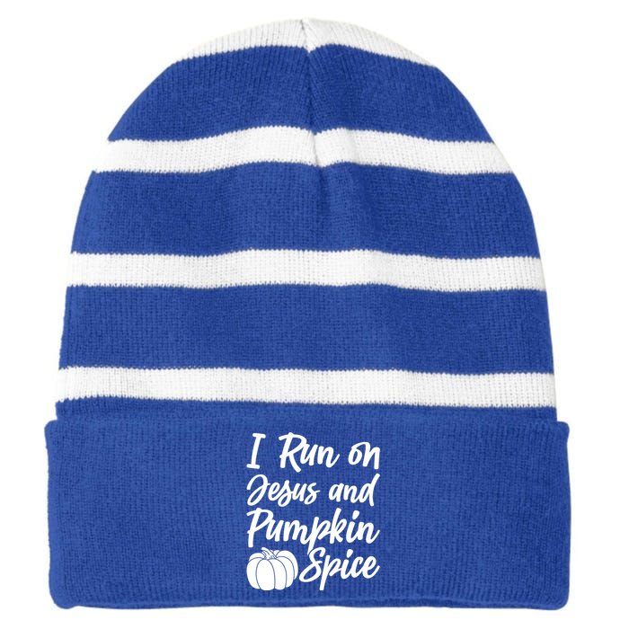 Halloween Season I Run On Jesus And Pumpkin Spice Gift Striped Beanie with Solid Band