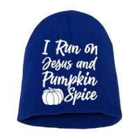 Halloween Season I Run On Jesus And Pumpkin Spice Gift Short Acrylic Beanie