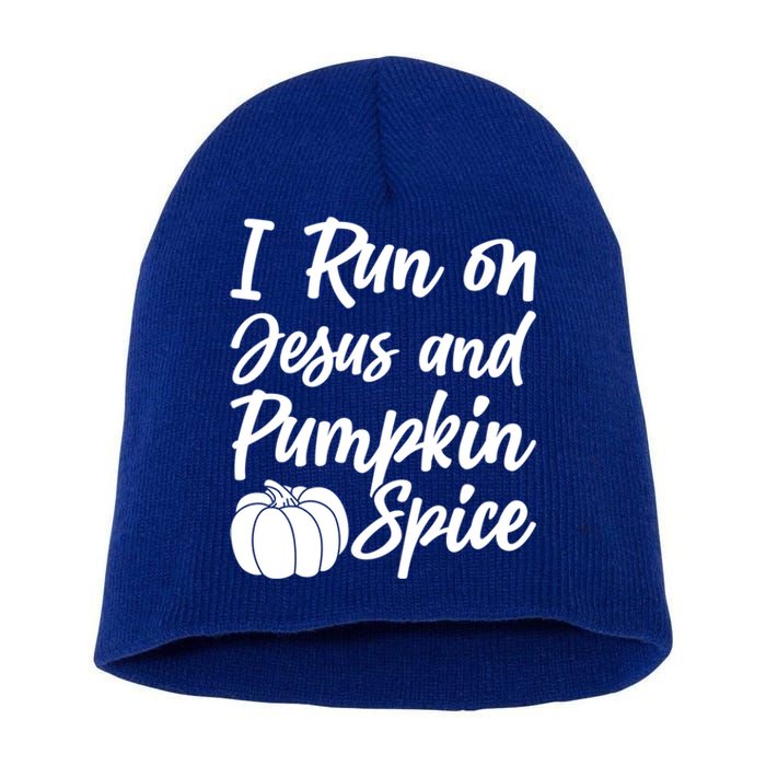 Halloween Season I Run On Jesus And Pumpkin Spice Gift Short Acrylic Beanie