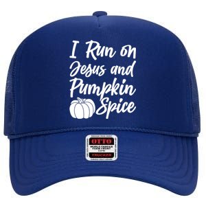 Halloween Season I Run On Jesus And Pumpkin Spice Gift High Crown Mesh Back Trucker Hat