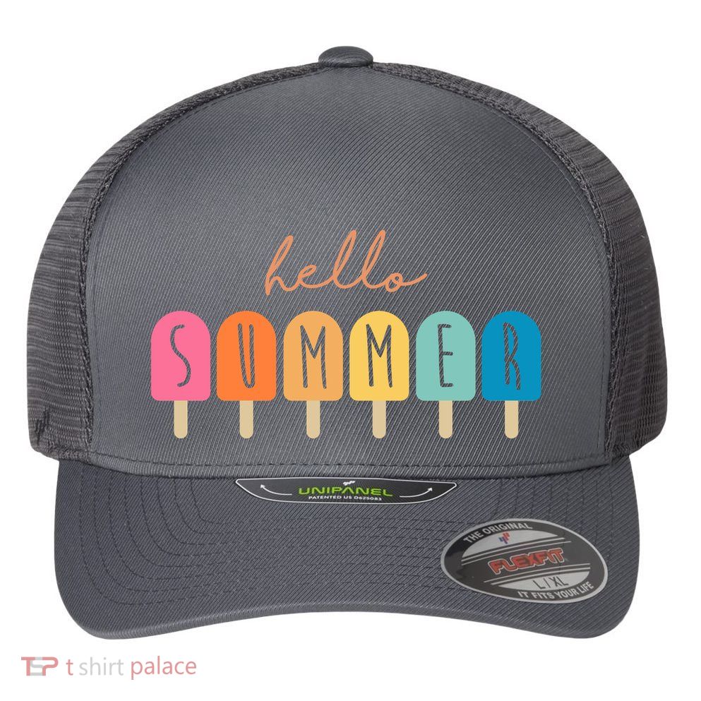 Hello Summer Ice Cream Flexfit Unipanel Trucker Cap