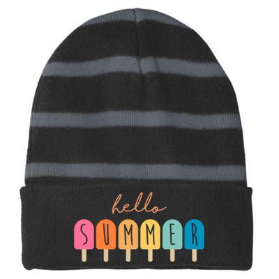 Hello Summer Ice Cream Striped Beanie with Solid Band