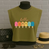 Hello Summer Ice Cream Garment-Dyed Women's Muscle Tee