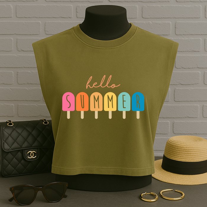 Hello Summer Ice Cream Garment-Dyed Women's Muscle Tee