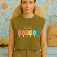 Hello Summer Ice Cream Garment-Dyed Women's Muscle Tee