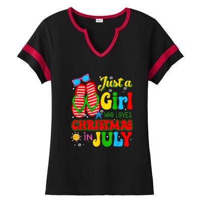 Hello Summer Just A Girl Who Loves Christmas In July Gift Ladies Halftime Notch Neck Tee