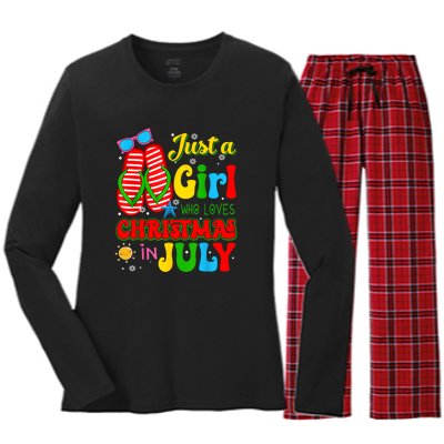 Hello Summer Just A Girl Who Loves Christmas In July Gift Women's Long Sleeve Flannel Pajama Set 