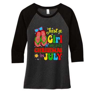 Hello Summer Just A Girl Who Loves Christmas In July Gift Women's Tri-Blend 3/4-Sleeve Raglan Shirt