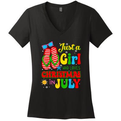 Hello Summer Just A Girl Who Loves Christmas In July Gift Women's V-Neck T-Shirt