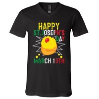 Happy St Josephs Day Italian Gift Christian V-Neck T-Shirt