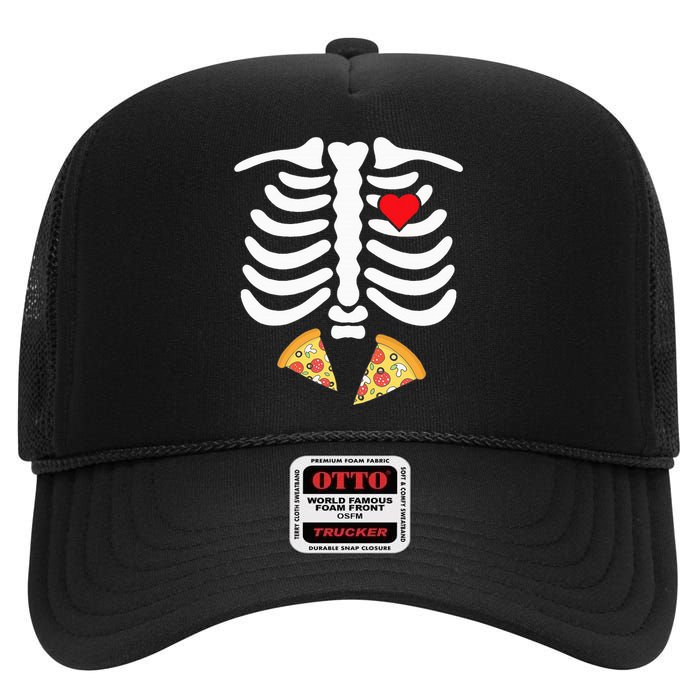 Halloween Skeleton Junk Food Belly Pizza High Crown Mesh Back Trucker Hat