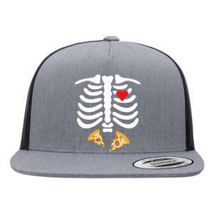 Halloween Skeleton Junk Food Belly Pizza Flat Bill Trucker Hat